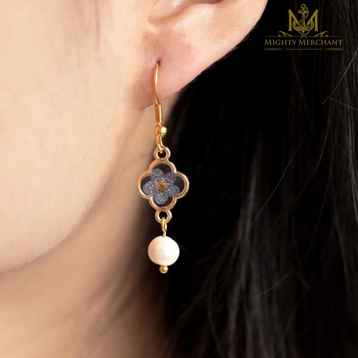Pressed Flower Pearl Drop Earrings | Handmade Floral Jewelry
