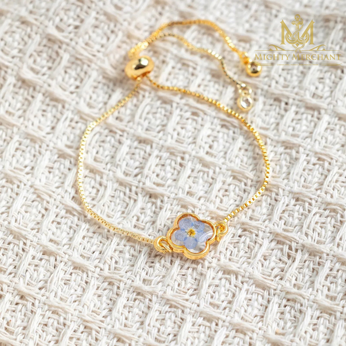 Blue Flower Gold-Plated Bracelet for Women