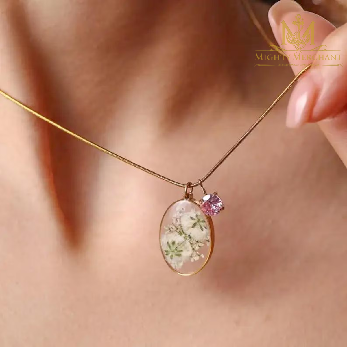 Handmade Resin Flower Pendant Necklace, Birthstone Charm, Nature-Inspired Jewelry