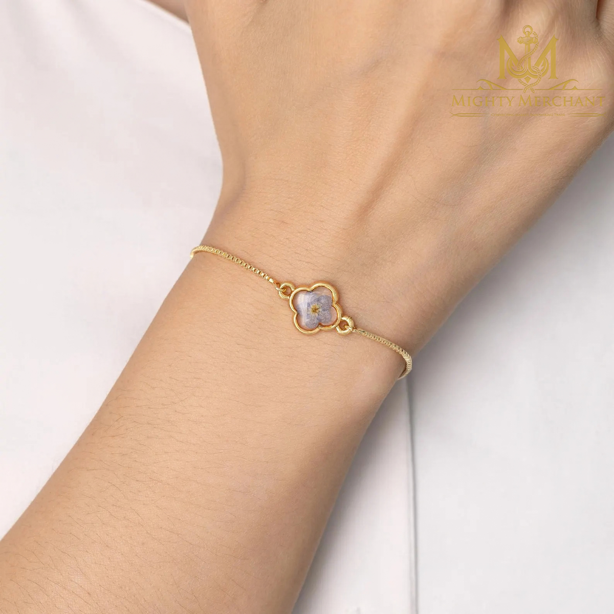 Blue Flower Gold-Plated Bracelet for Women