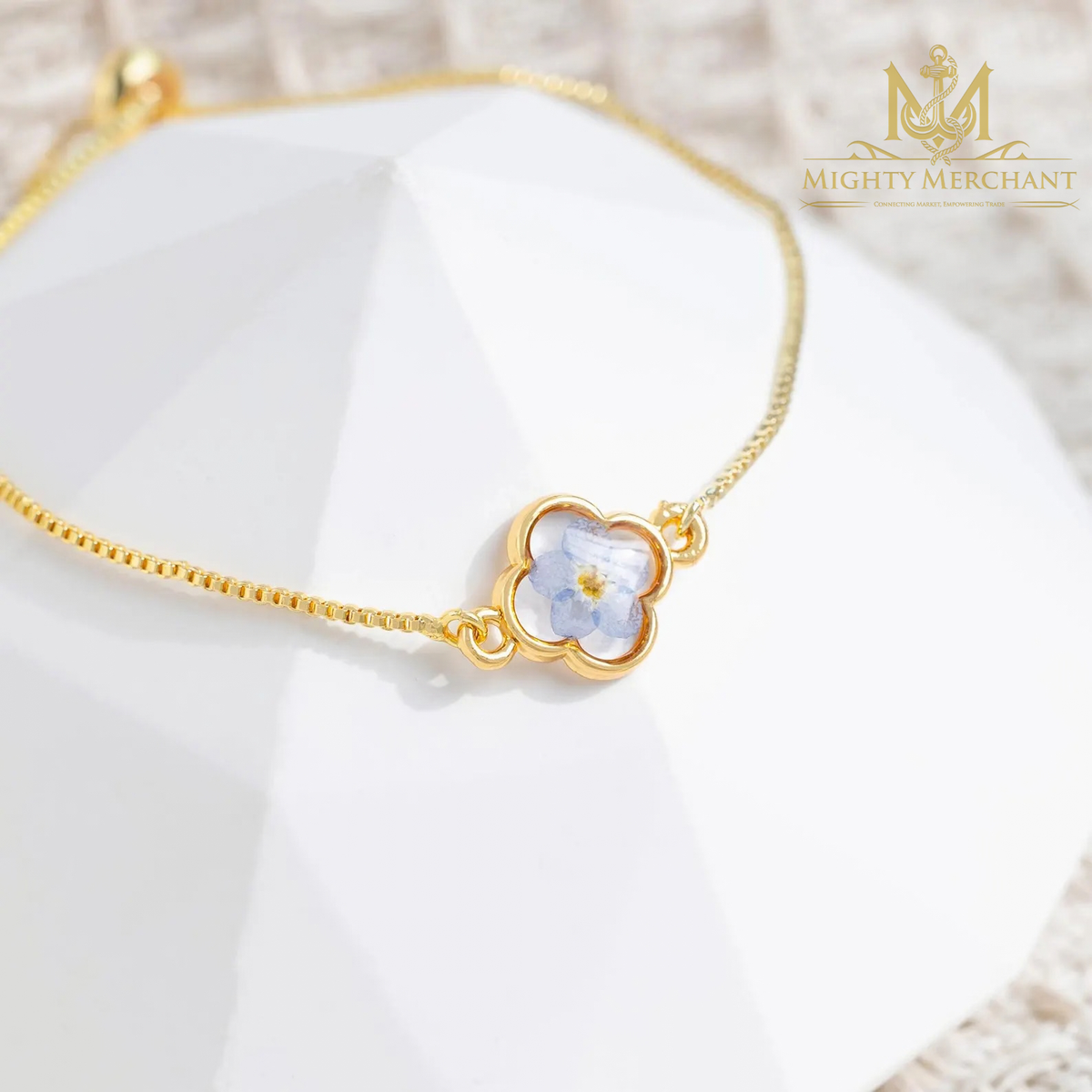 Blue Flower Gold-Plated Bracelet for Women