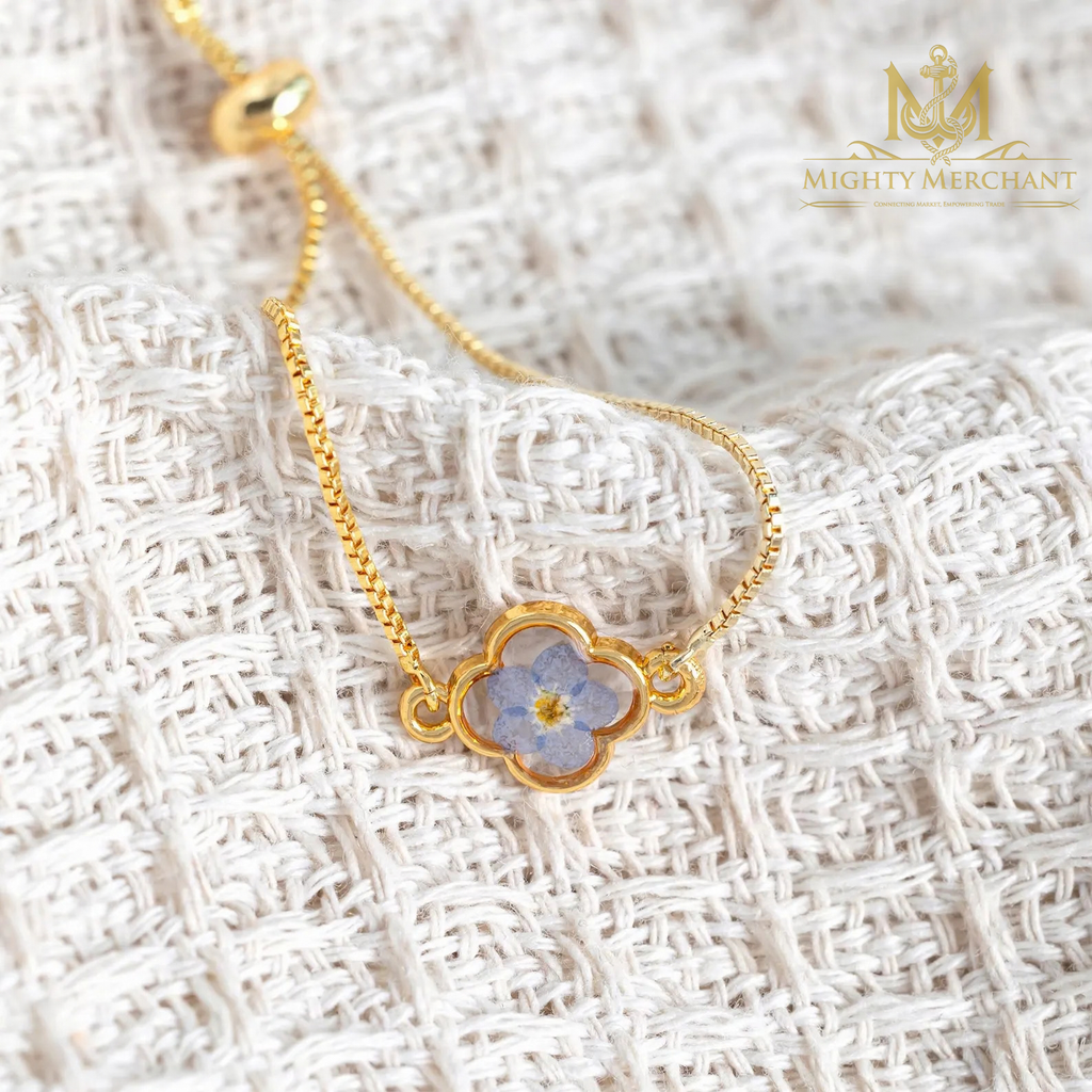 Blue Flower Gold-Plated Bracelet for Women
