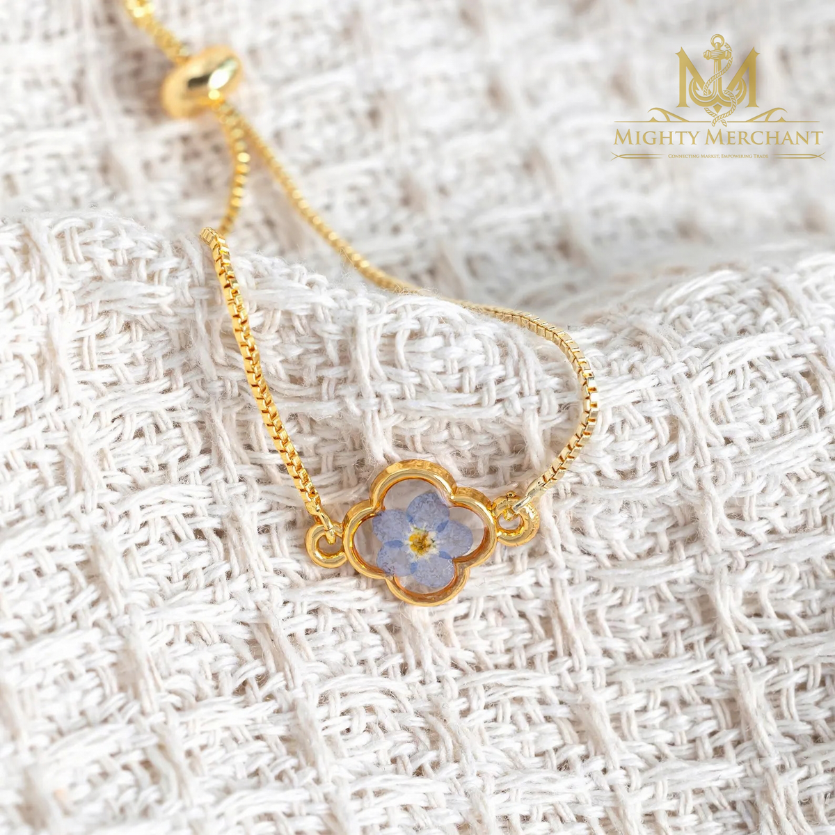 Blue Flower Gold-Plated Bracelet for Women