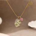 Handmade Resin Flower Pendant Necklace, Birthstone Charm, Nature-Inspired Jewelry