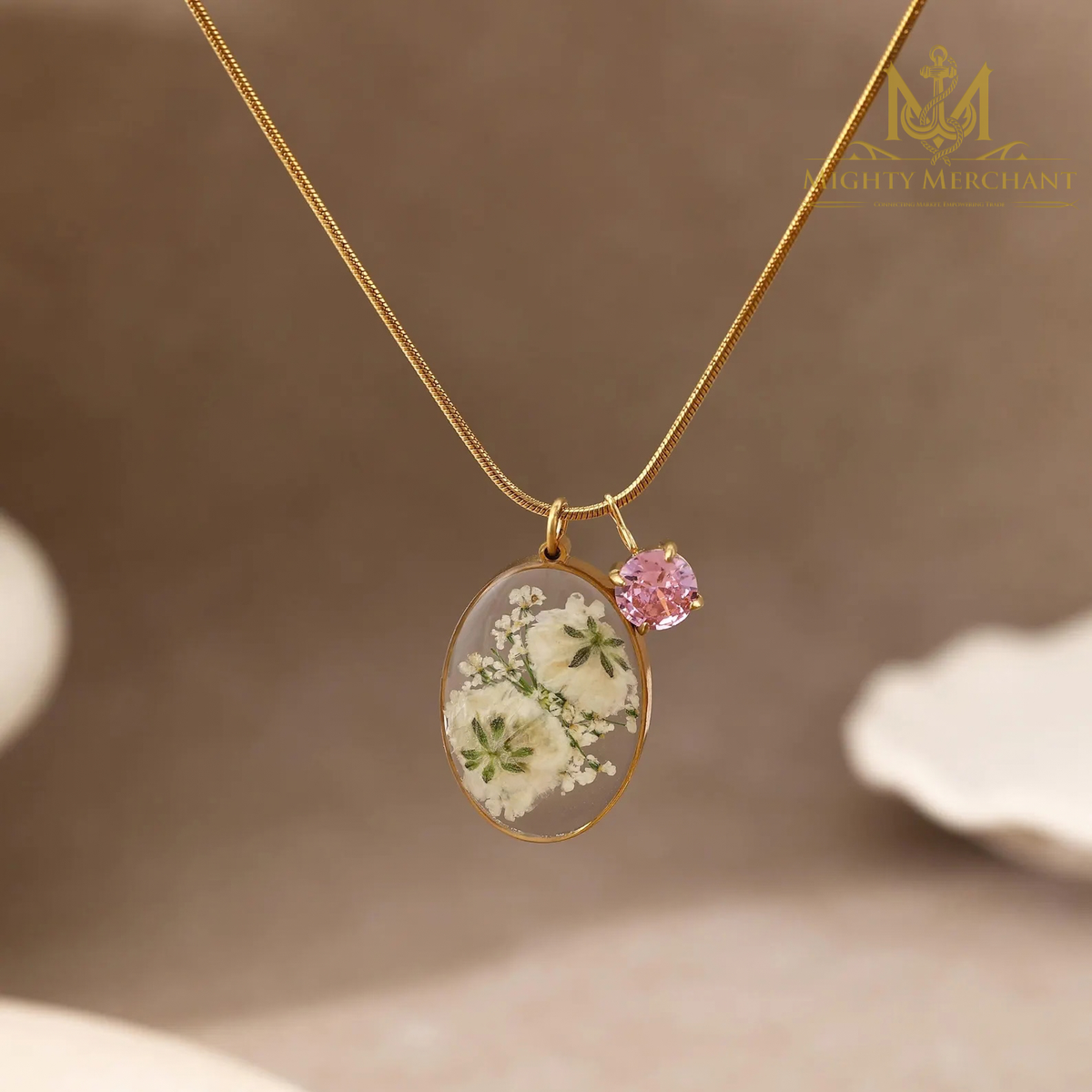 Handmade Resin Flower Pendant Necklace, Birthstone Charm, Nature-Inspired Jewelry