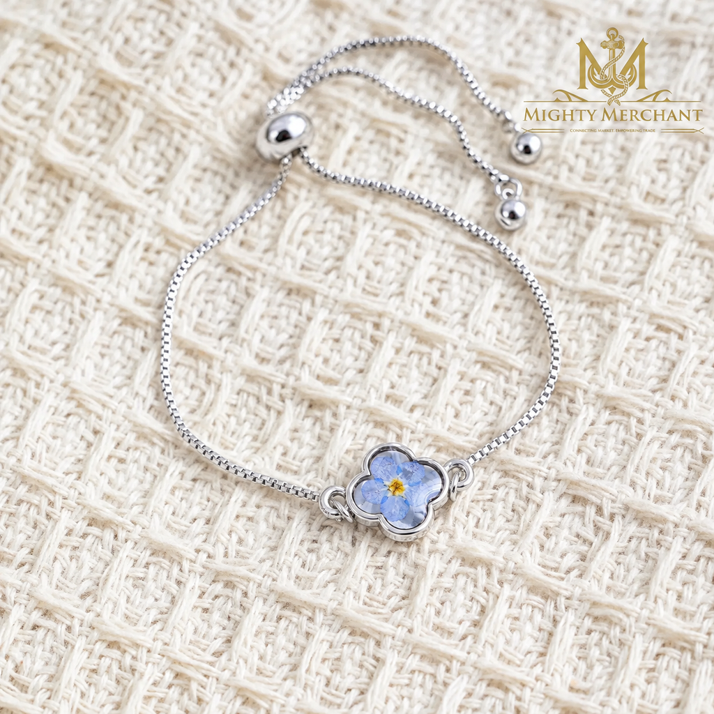Blue Flower Gold-Plated Bracelet for Women