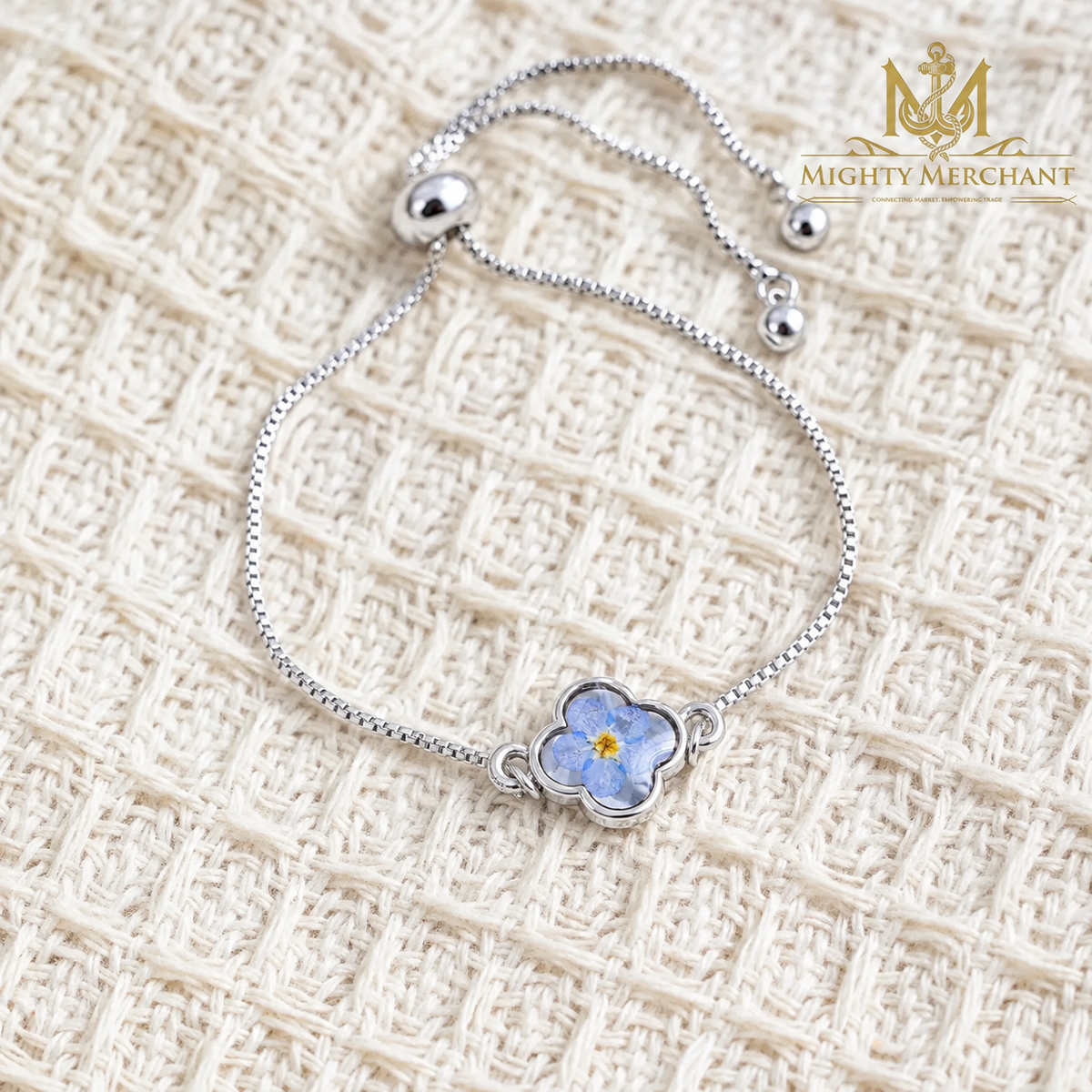 Blue Flower Gold-Plated Bracelet for Women