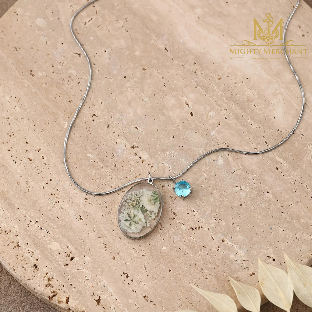 Handmade Resin Flower Pendant Necklace, Birthstone Charm, Nature-Inspired Jewelry