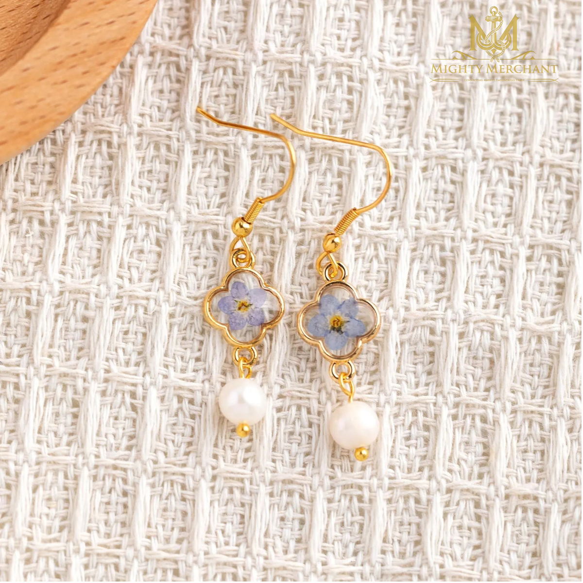 Pressed Flower Pearl Drop Earrings | Handmade Floral Jewelry