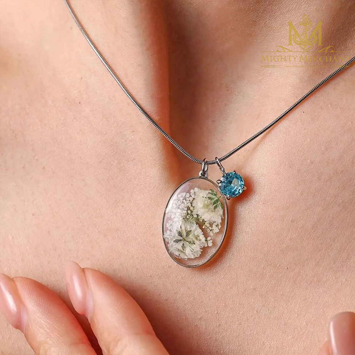 Handmade Resin Flower Pendant Necklace, Birthstone Charm, Nature-Inspired Jewelry