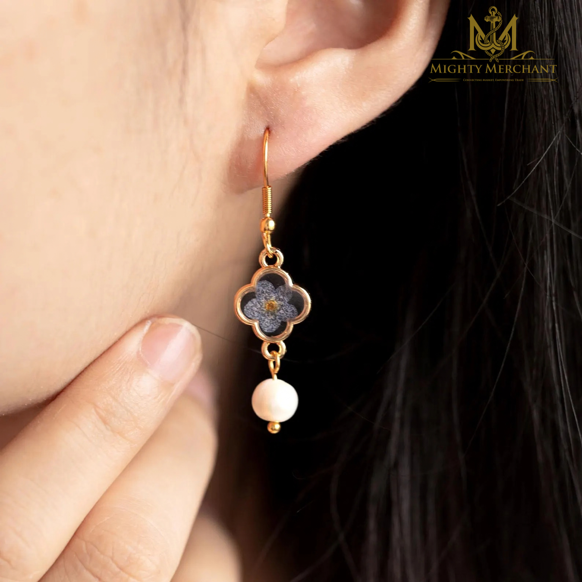 Pressed Flower Pearl Drop Earrings | Handmade Floral Jewelry