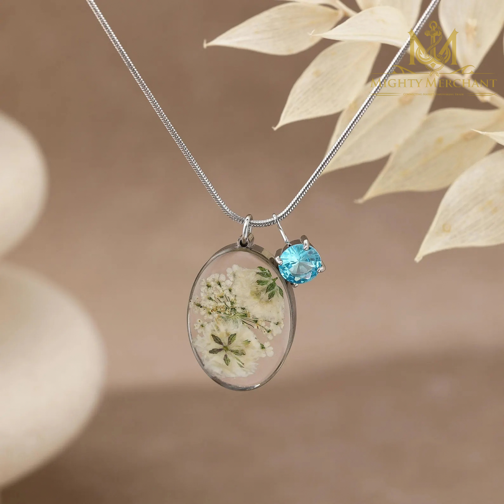 Handmade Resin Flower Pendant Necklace, Birthstone Charm, Nature-Inspired Jewelry