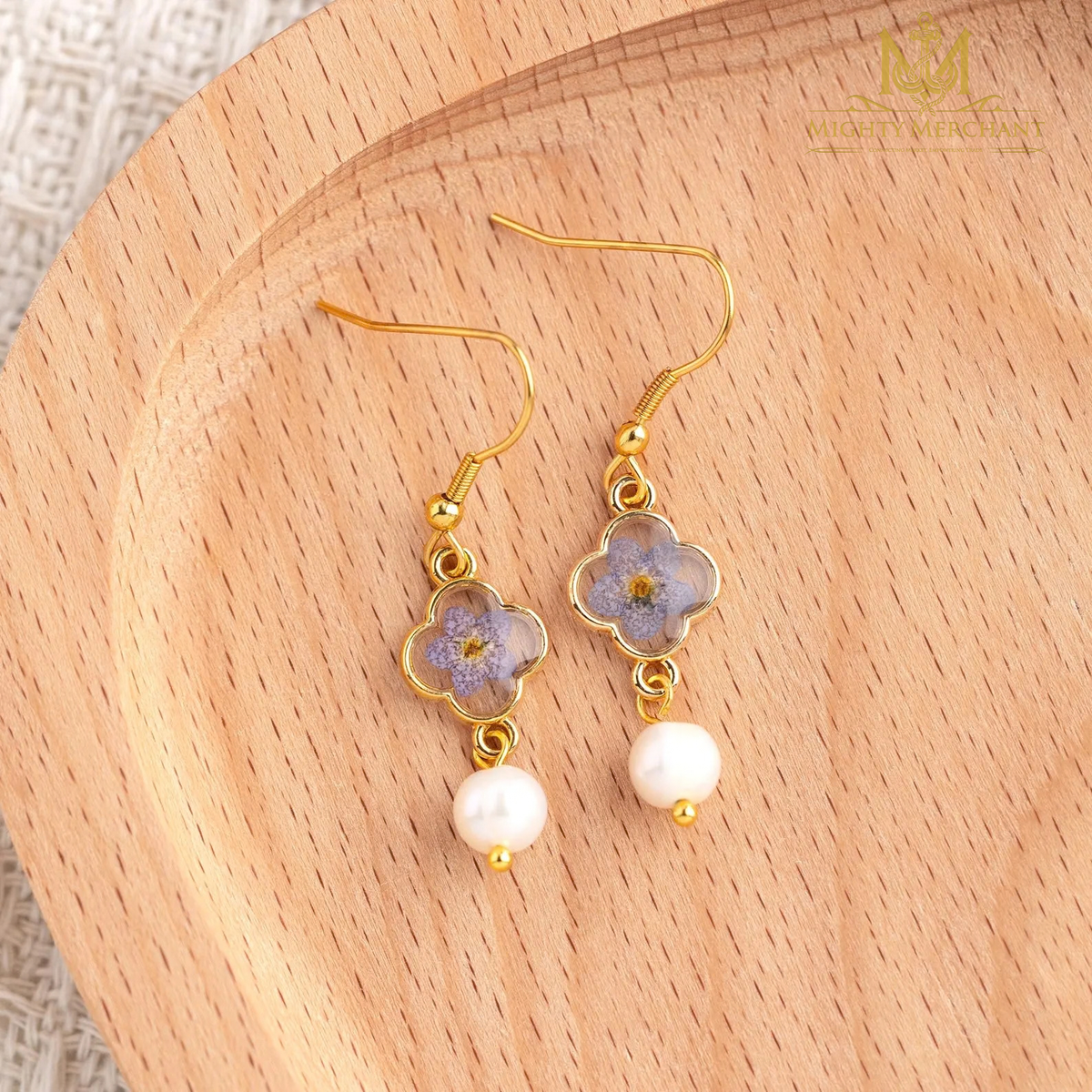 Pressed Flower Pearl Drop Earrings | Handmade Floral Jewelry