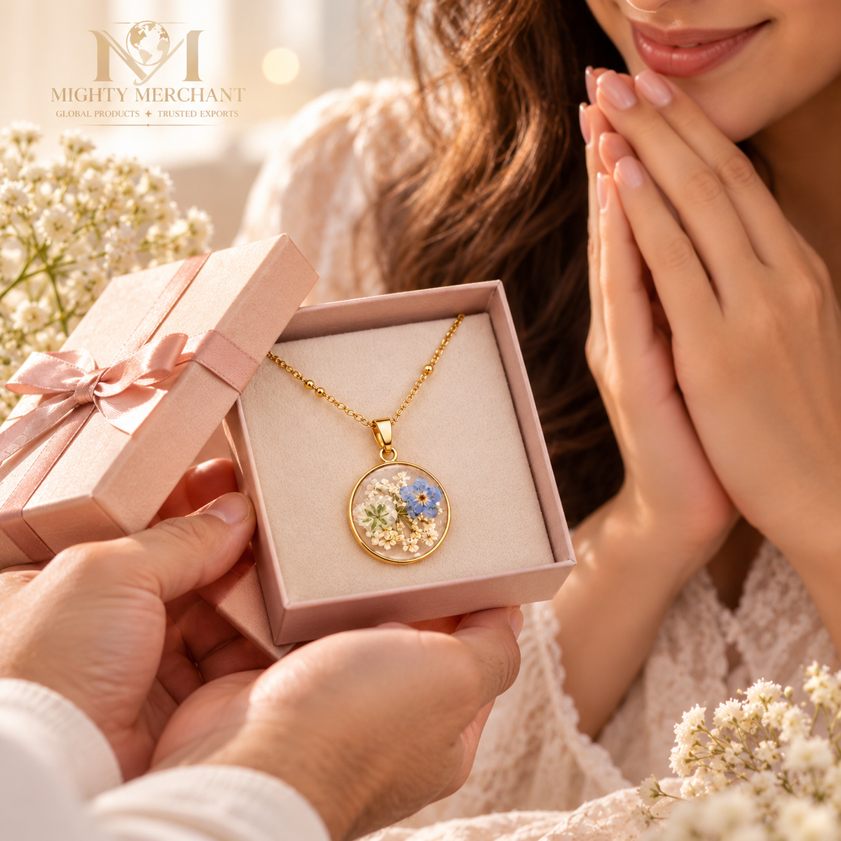 Forget Me Not Flower Necklace, Pressed Flower Resin Pendant, Memorial Jewelry, Sympathy Gift for Her