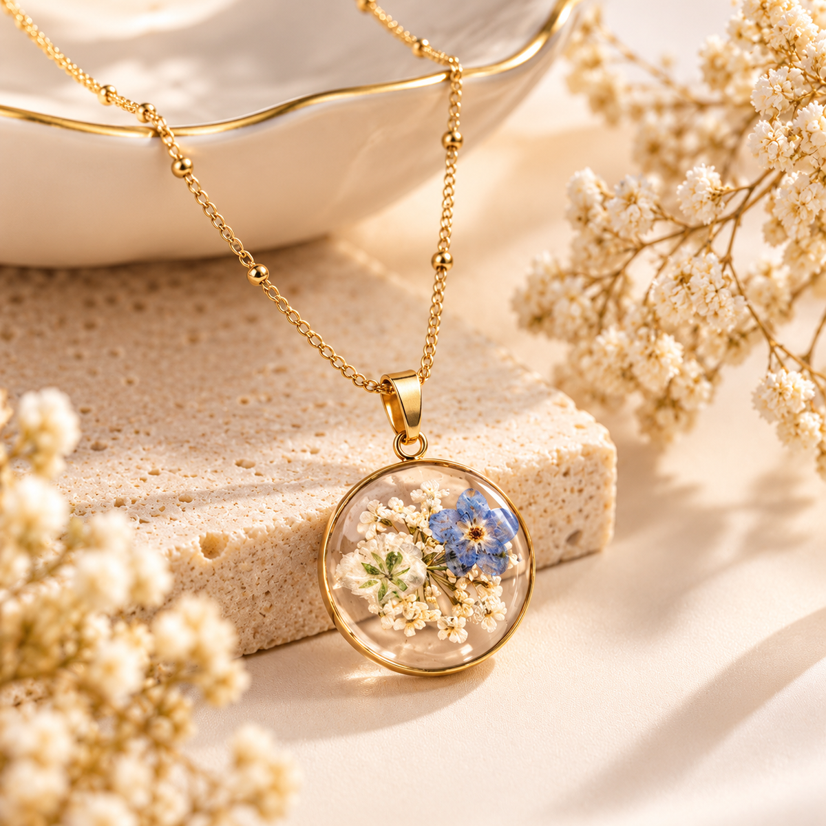 Forget Me Not Flower Necklace, Pressed Flower Resin Pendant, Memorial Jewelry, Sympathy Gift for Her