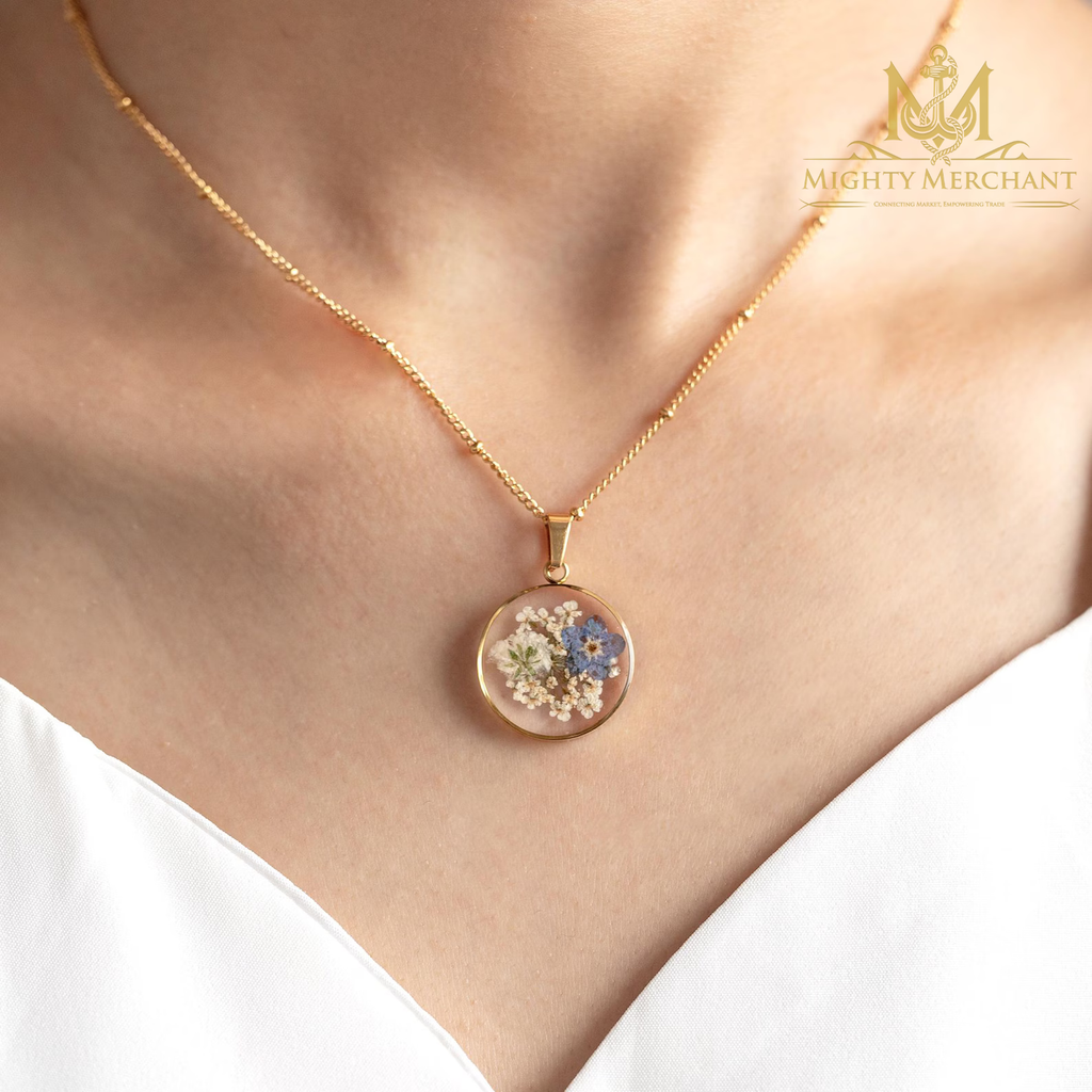 Forget Me Not Flower Necklace, Pressed Flower Resin Pendant, Memorial Jewelry, Sympathy Gift for Her