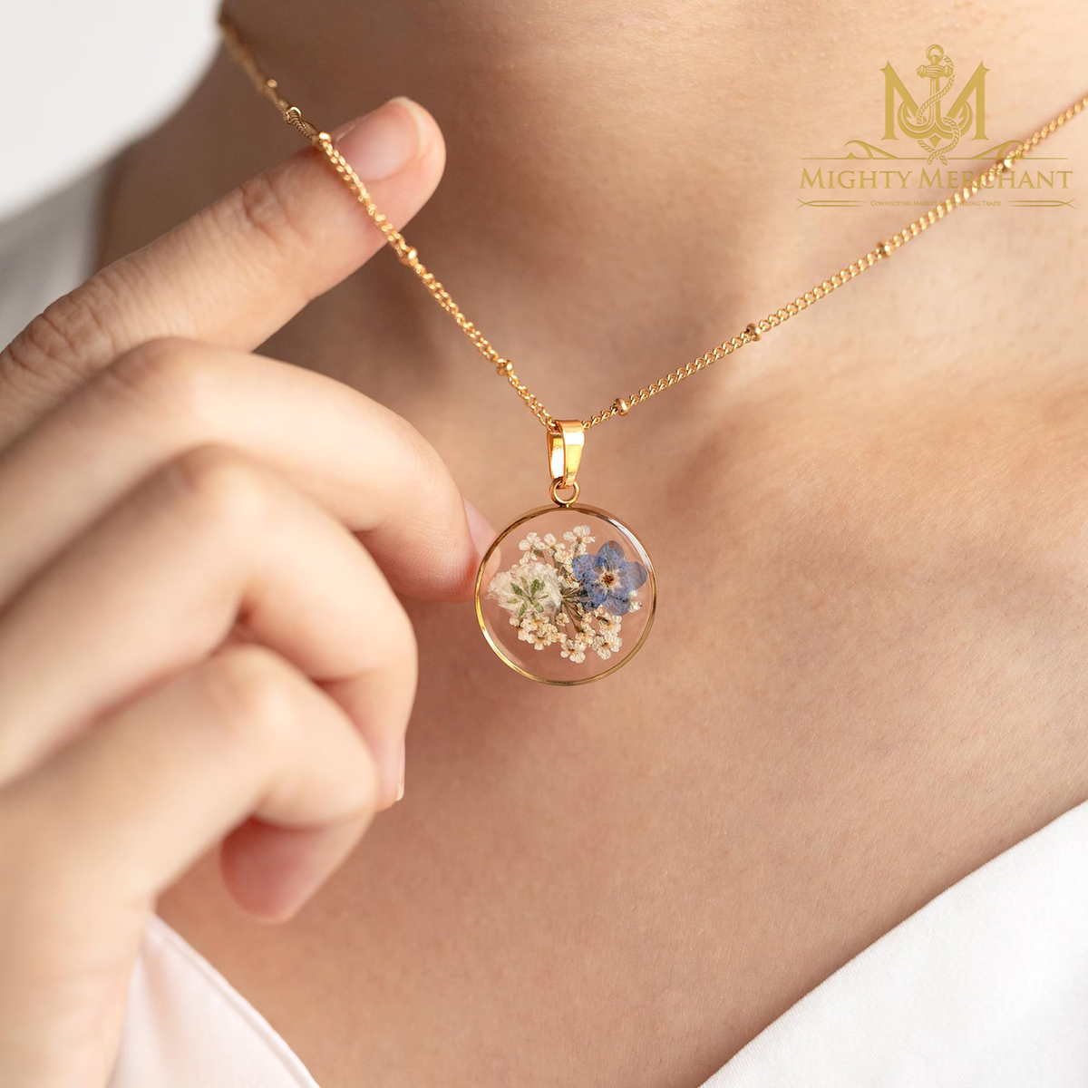 Forget Me Not Flower Necklace, Pressed Flower Resin Pendant, Memorial Jewelry, Sympathy Gift for Her