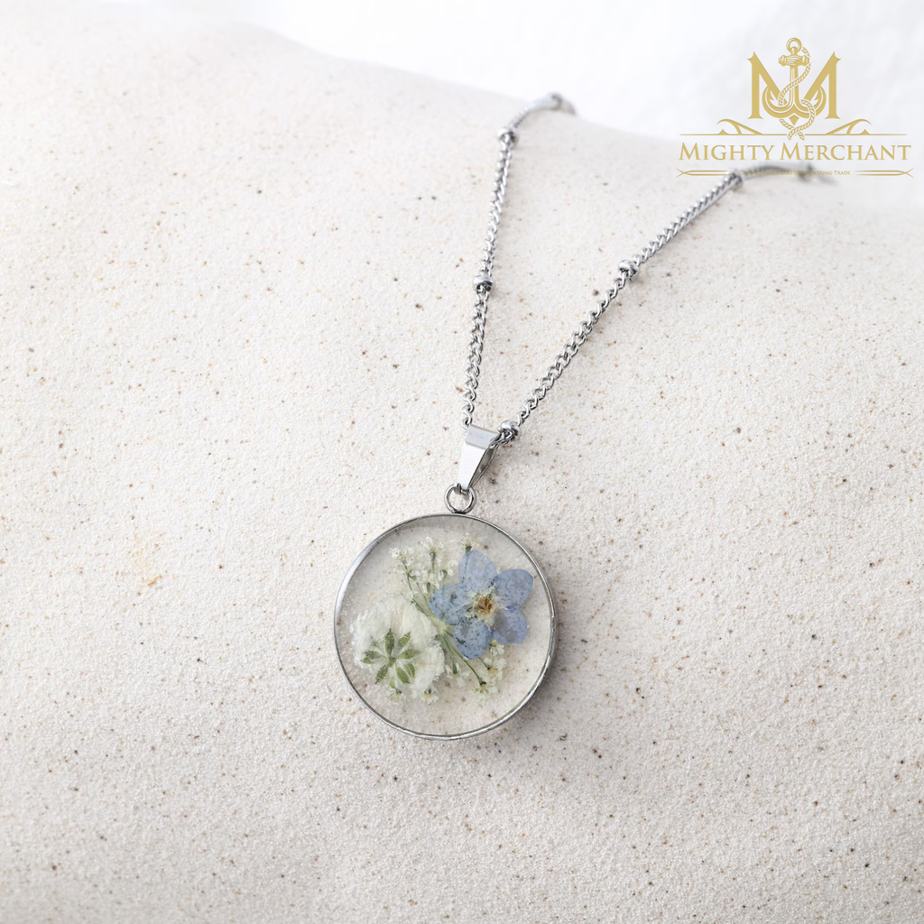 Forget Me Not Flower Necklace, Pressed Flower Resin Pendant, Memorial Jewelry, Sympathy Gift for Her