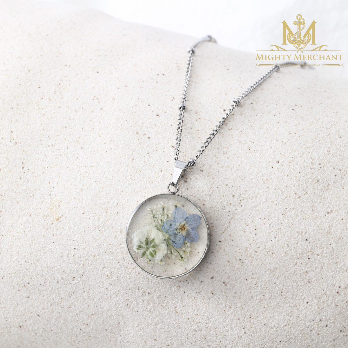 Forget Me Not Flower Necklace, Pressed Flower Resin Pendant, Memorial Jewelry, Sympathy Gift for Her