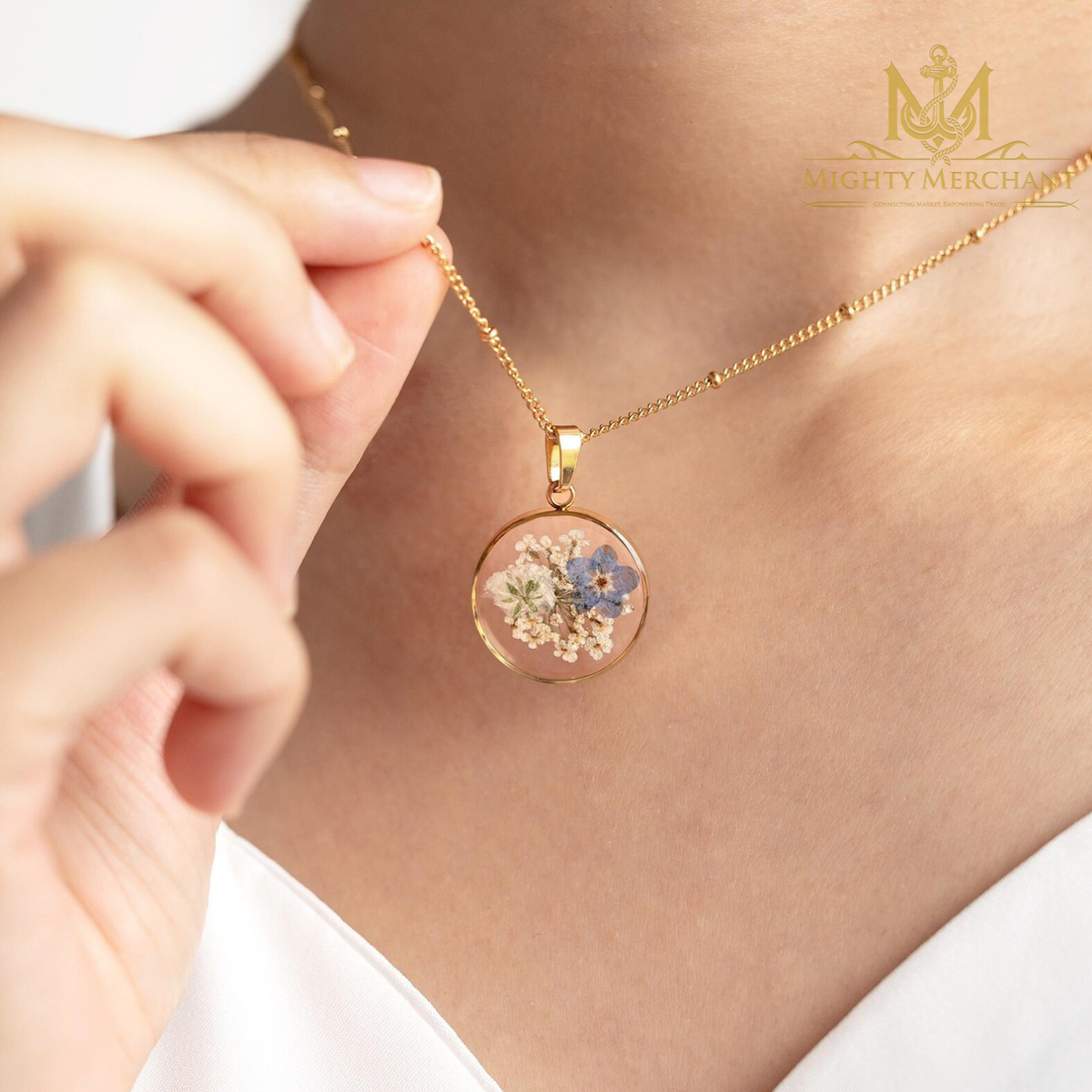 Forget Me Not Flower Necklace, Pressed Flower Resin Pendant, Memorial Jewelry, Sympathy Gift for Her