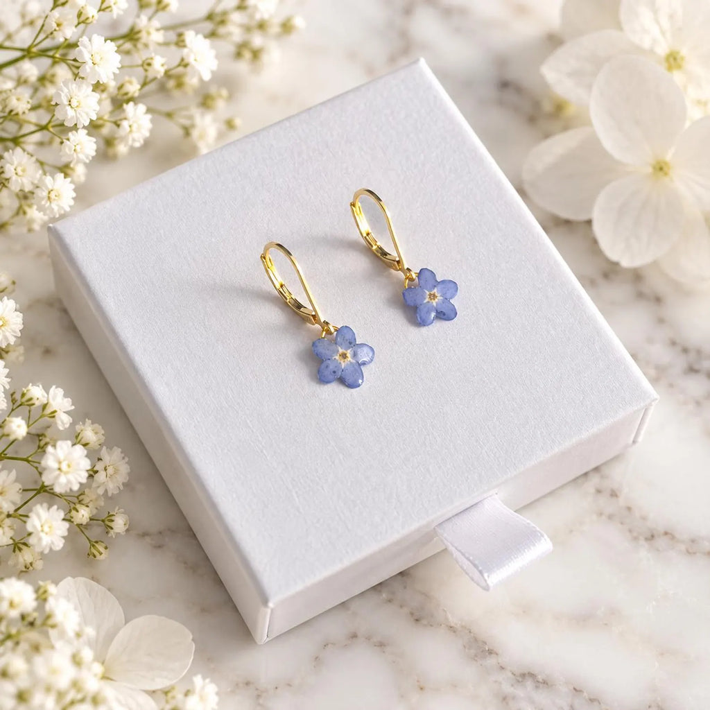 Pressed Flower Pearl Drop Earrings – Handmade Floral Resin Dangle Earrings for Women